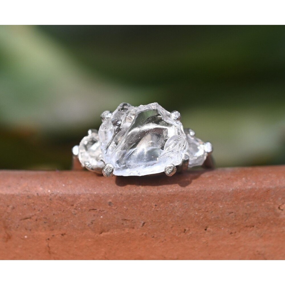 Art Deco Engagement Ring Raw Diamond Sterling Silver Size 7 Natural Gemstone Gif